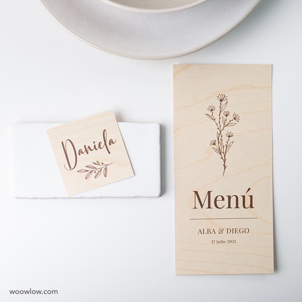 Menú boda original en lámina madera