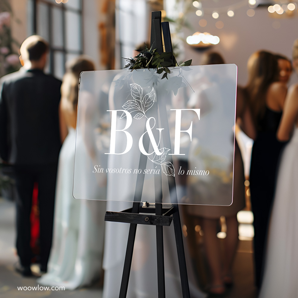 Cartel boda metacrilato transparente