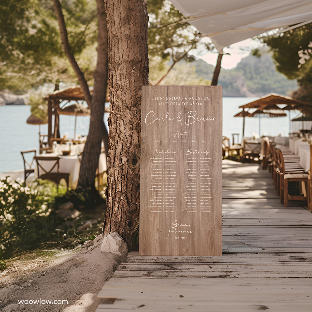 Cartel boda madera nogal