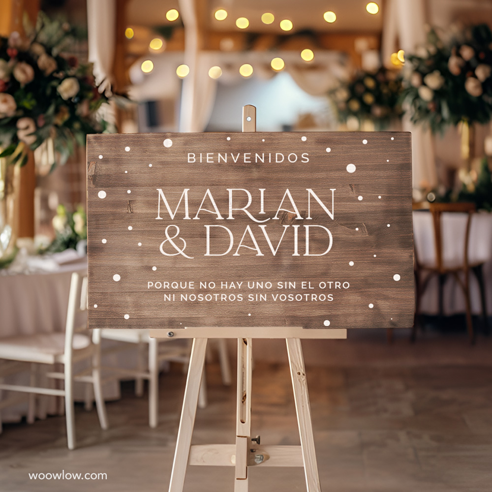 Cartel boda madera nogal