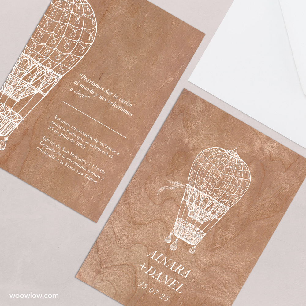 Invitación boda madera 'Viajera'