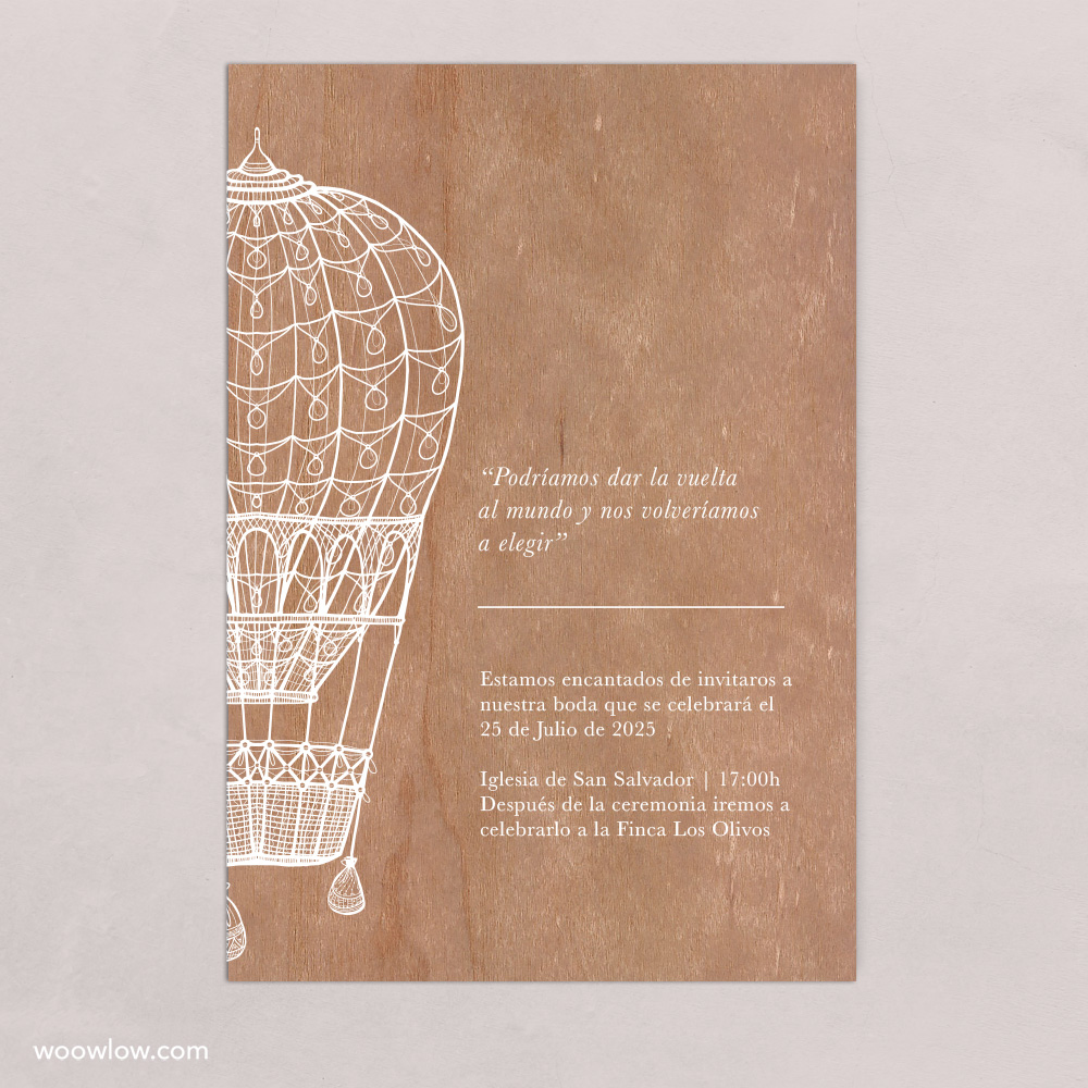 Invitación boda madera 'Viajera'