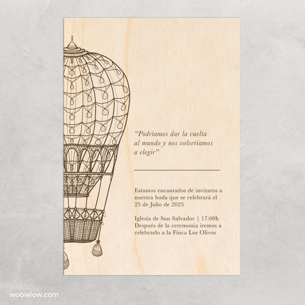 Invitación boda madera 'Viajera'