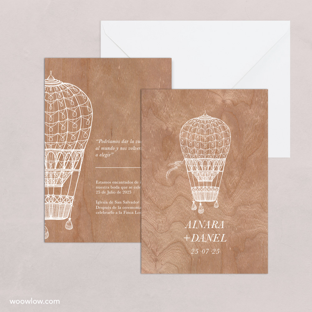 Invitación boda madera 'Viajera'