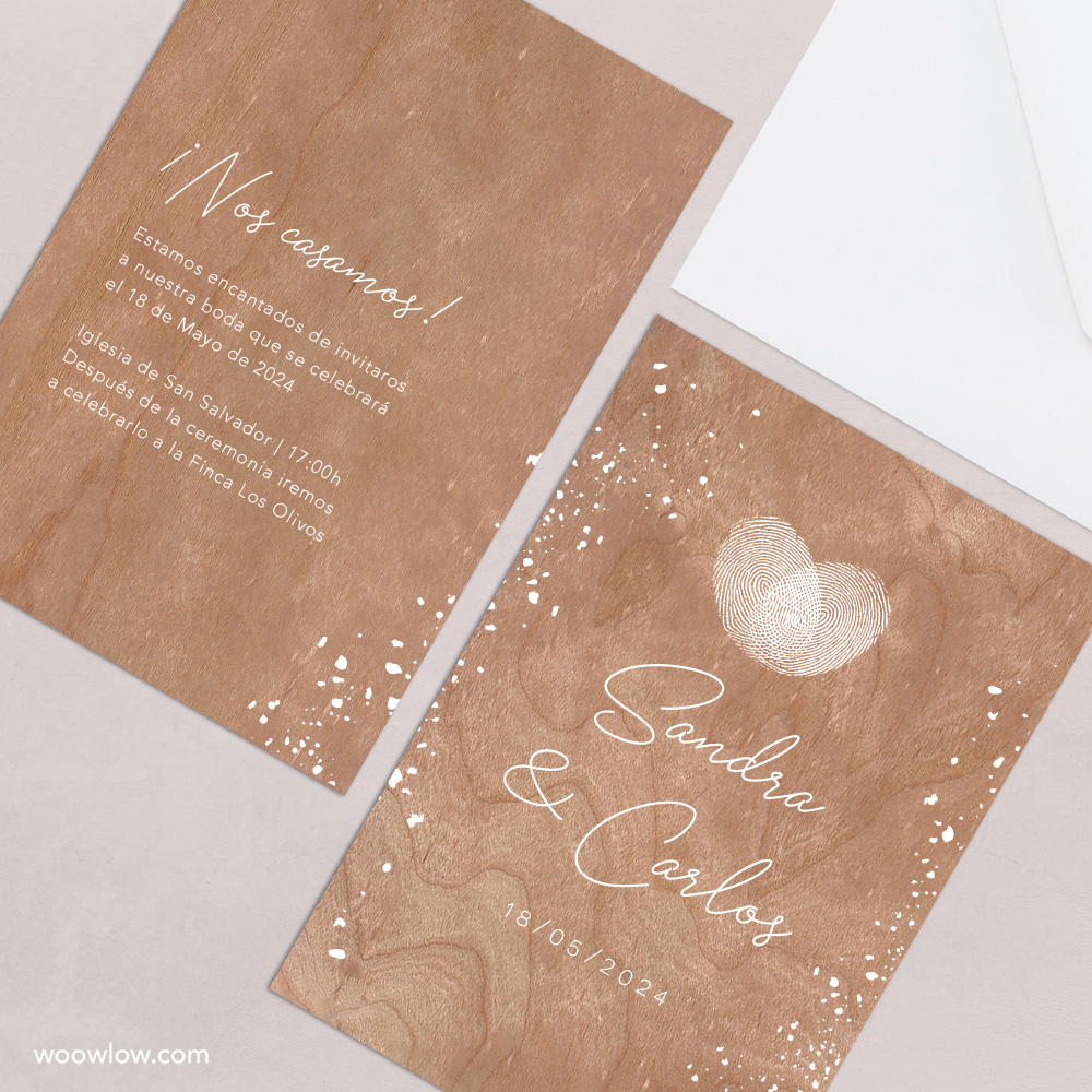 Invitación boda madera 'Huellas'