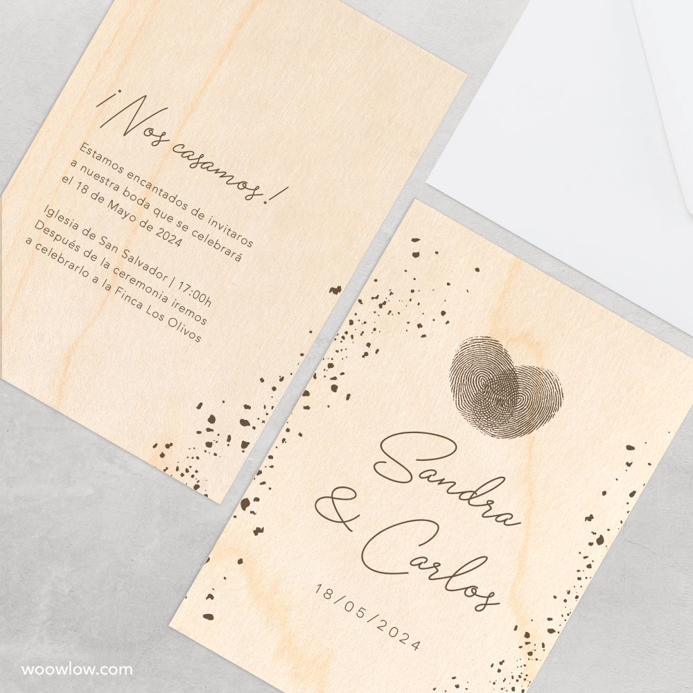 Invitación boda madera 'Huellas'