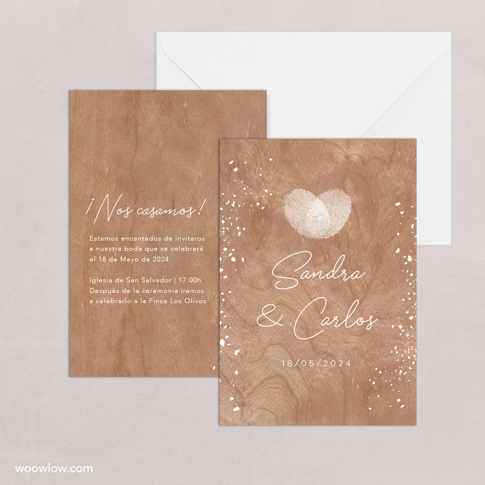 Invitación boda madera 'Huellas'