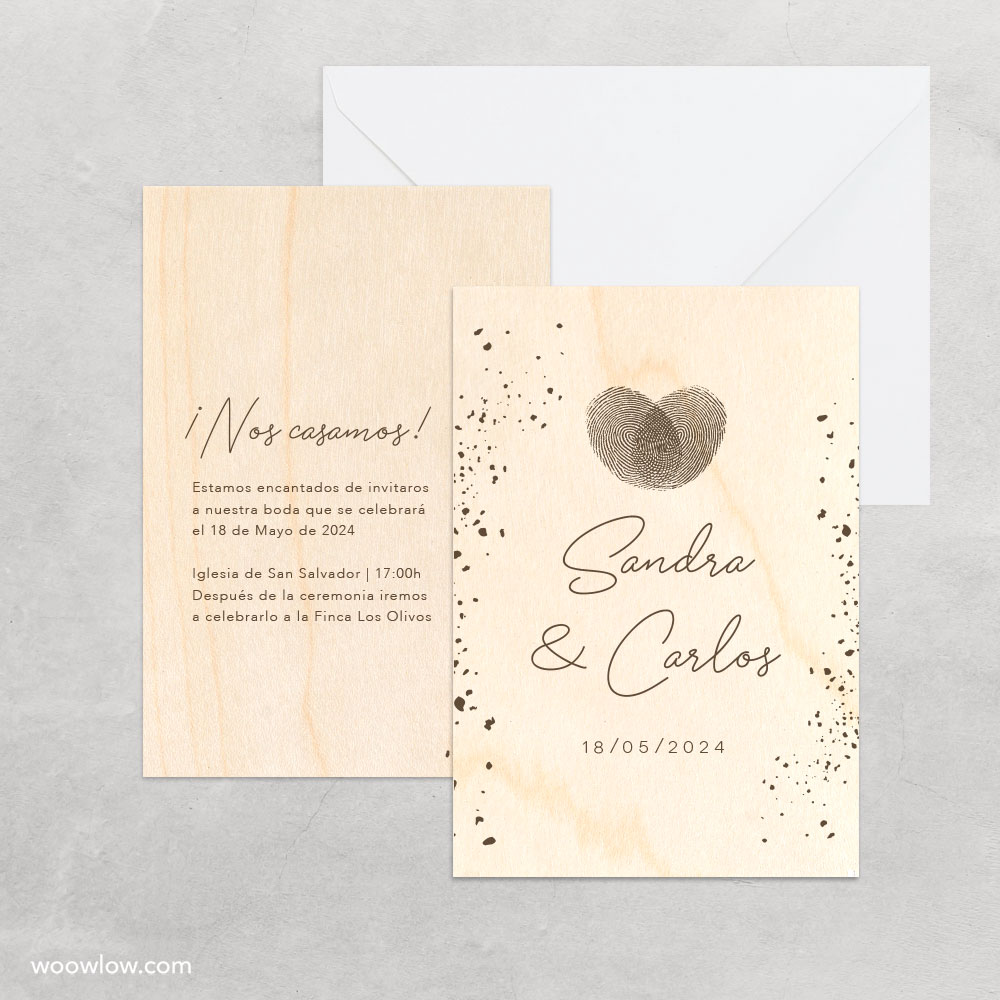 Invitación boda madera 'Huellas'